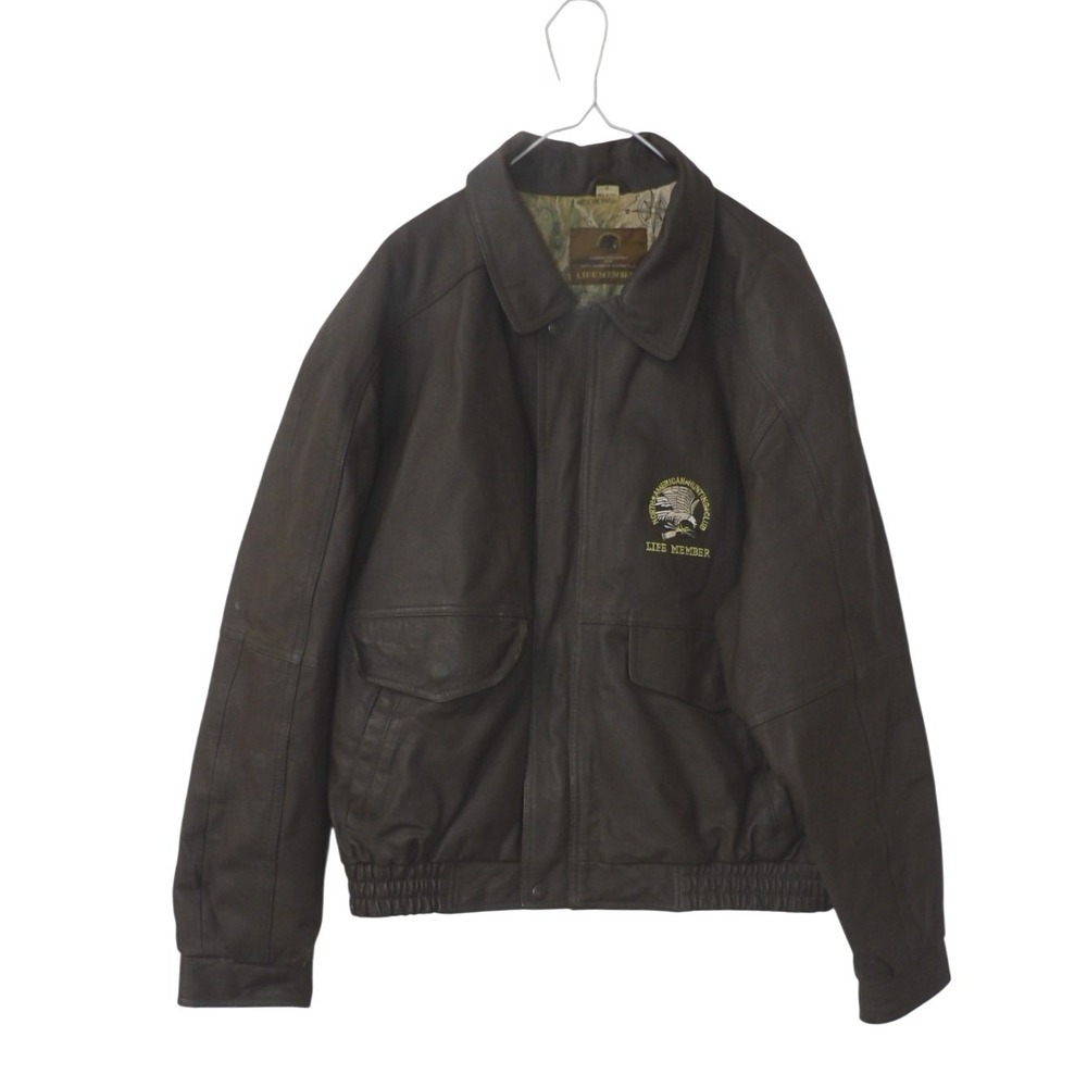North American Hunting Club Life Member Leather Jacket Brown  Full Zip Size XL